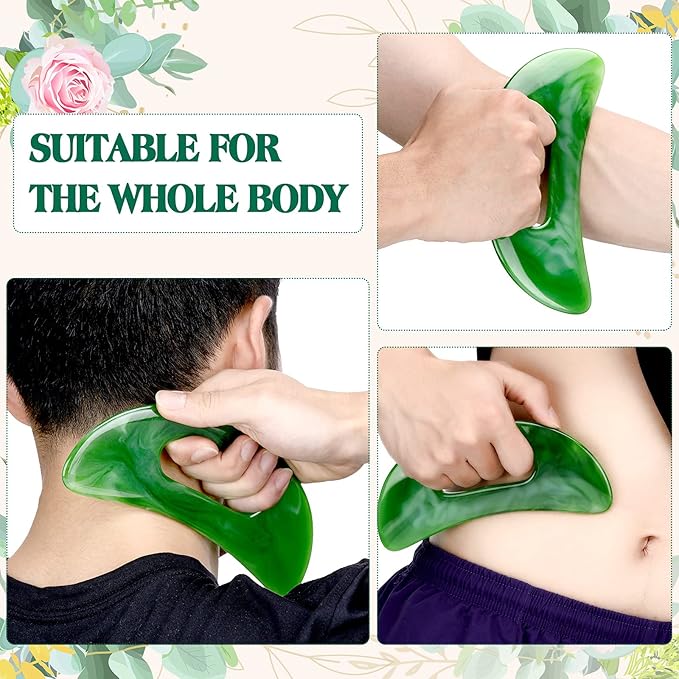 Gua Sha Massage Tool with Handle Resin Massage Tools Lymphatic Drainage Massager Body Shaping Gua Sha Tools for Full Body Men Women Birthday Festival Holiday Present (Green)