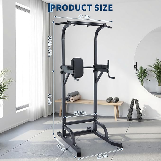 Multifunction Pull Up Bar Dip Station for Home Gym, Adjustable Height Power Tower, 880LBS Capacity Strength Training Equipment for Full Body Workout, Indoor Fitness Chin Up Bar for Men Women