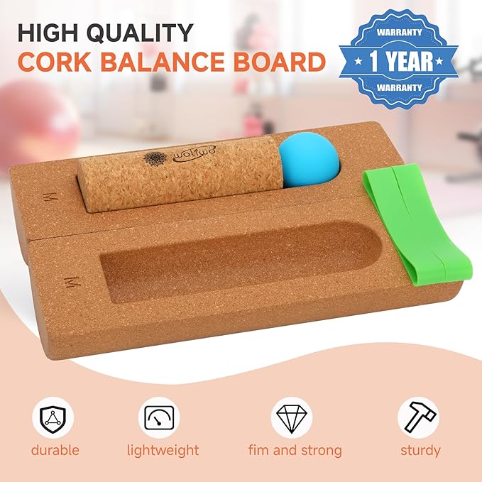 Foot Balance Cork - Foot Collective Cork Balance &Natural Wood for Feet Strengthening, corking balance board For Home Gym|Office Fitness Equipment for Plantar Fasciitis Relief | Foot Balance Trainer