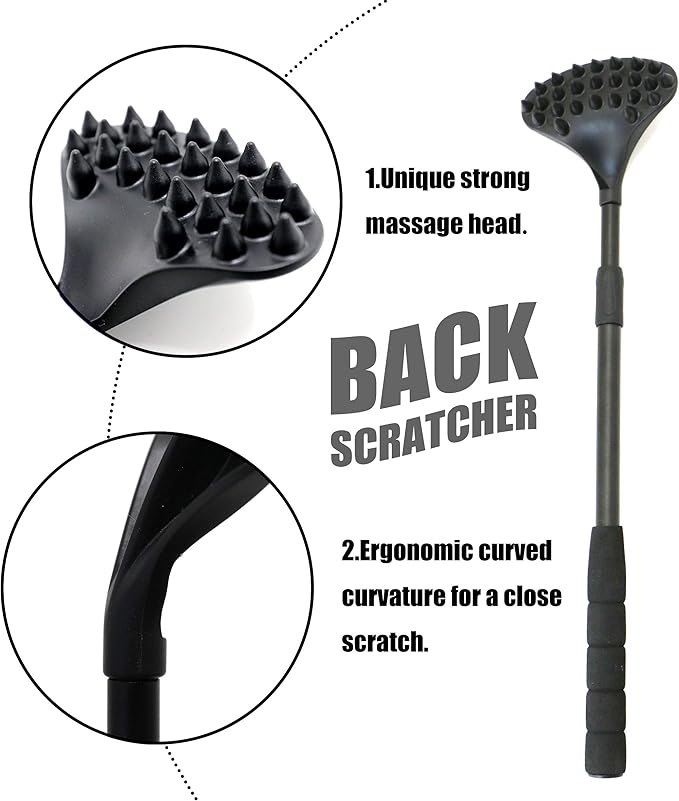 EASACE Back Scratcher for Women Men Extendable with Strong ABS Massage Head, 21inch Body Scratcher for Adults - Pets Compact - Retractable（Black）