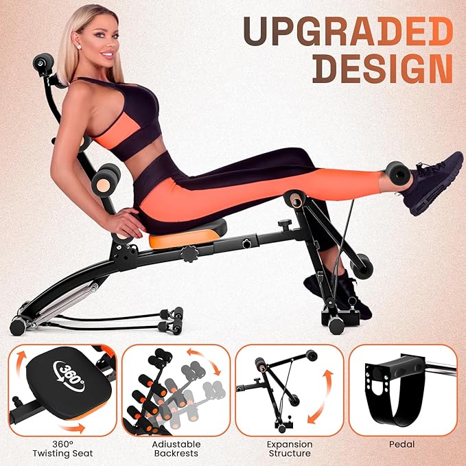 Ab Machine, Adjustable Ab Workout Equipment at Home Gym, Foldable Ab Trainer Machine for Core Strength Training with LCD Display