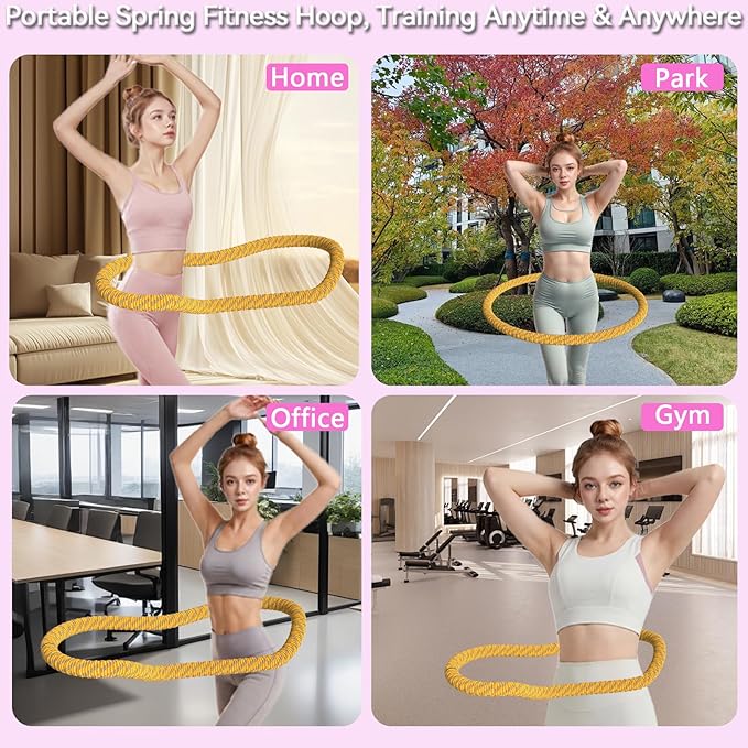 3.4/4.1/5 LBS Soft Spring Weighted Hoop for Adults, Quiet & Pinch-Proof Design, Portable Fitness Infinity Hoop with Body Tape Measure, Exercise Hoop for Core Workout