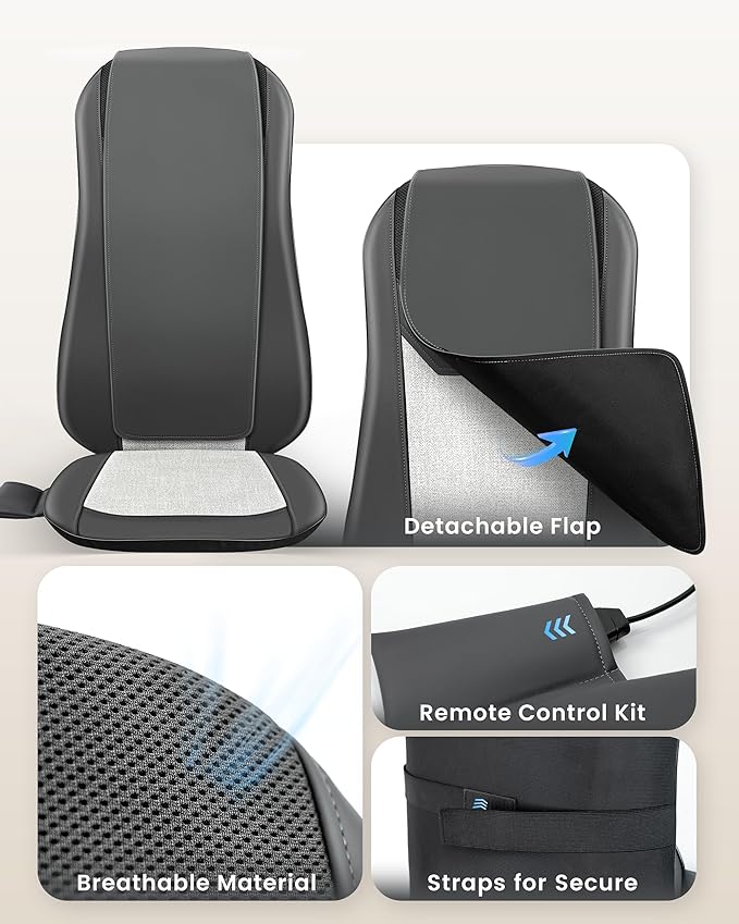 COMFIER Back Massager with Heat,Full Back Massager for Chair with 2 Shiatsu Speeds,Heated Chair Massage Pad with Spot,Massage Seat Pad for Home Office use,Gifts for Women Men Mom Dad