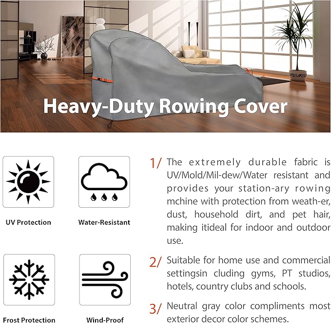 Rowing Machine Cover Waterproof – Heavy Duty Oxford Fitness Equipment Protector, Dustproof UV-Outdoor Rower Cover with Buckles and Drawstring, Fits Most Rowing Machines up to 112" L x 24" W x 40.5" H