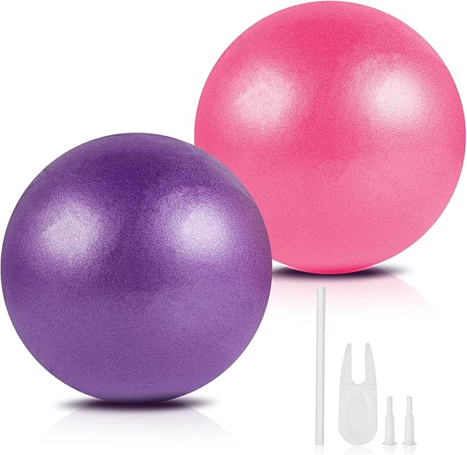 Guirnd Pilates Ball 2P, 9 Inch Workout Ball for Women Men Kid Toddler, Small Exercise Ball with Pump for Physical Therapy, Stability, Stretching, Barre, Yoga, Core(Pink & Purple)