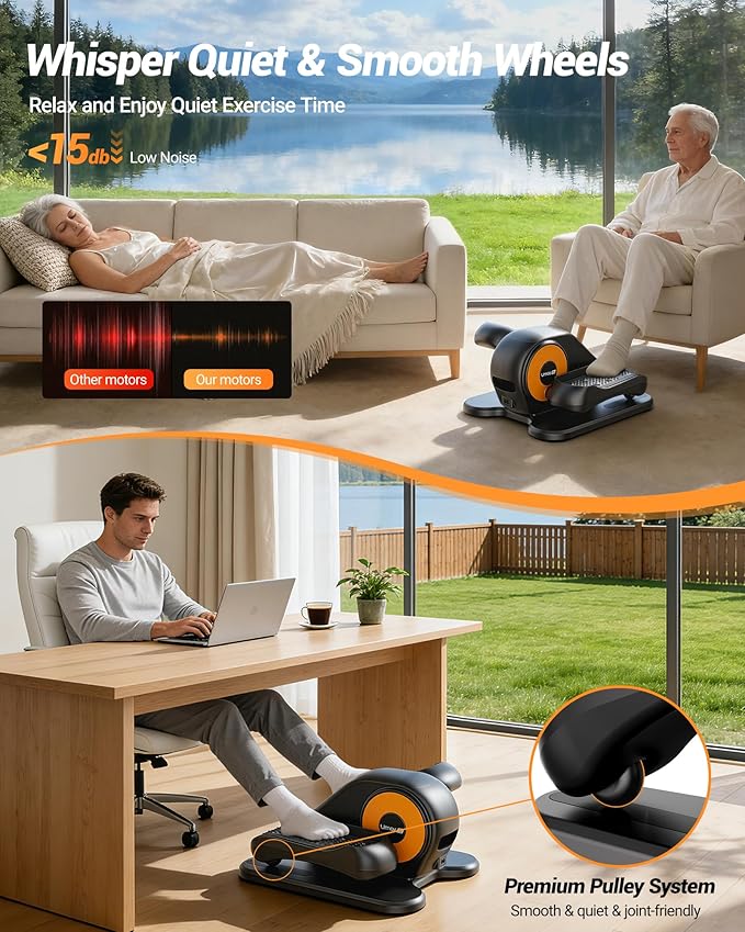 Under Desk Elliptical Machine, Electric Leg Exerciser for Seniors, Quiet & Portable Electric Seated Eclipse Exercise Training Machine with Remote, 12 Speeds & Mute Function, Manual & Auto Mode