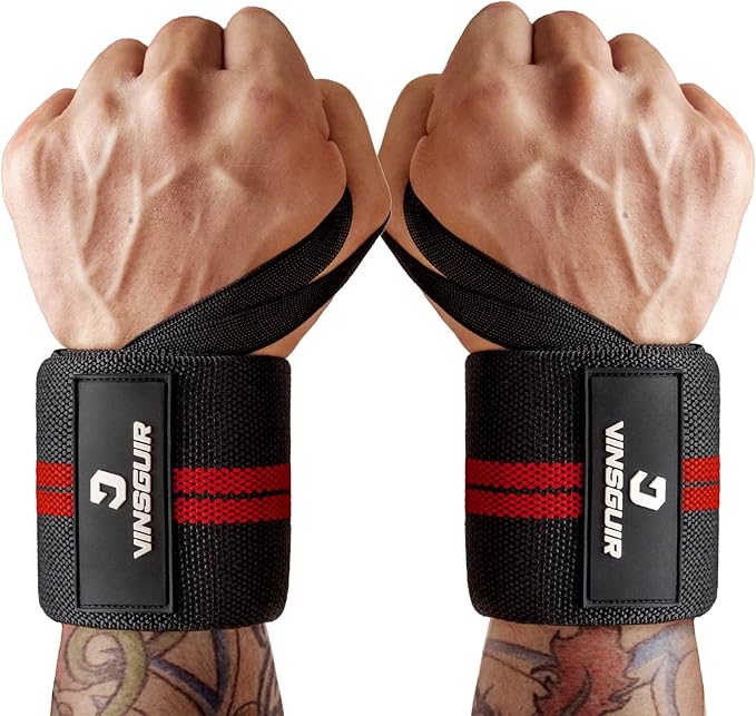 VINSGUIR 21'' Elastic Wrist Wraps for Weightlifting and Working Out(USPA Approved), Breathable Gym Wrist Sraps for Weightlifting with Thumb Loop and Left/Right Tabs, Wrist Brace for Wrist Support and Protection, Men and Women (Pair)