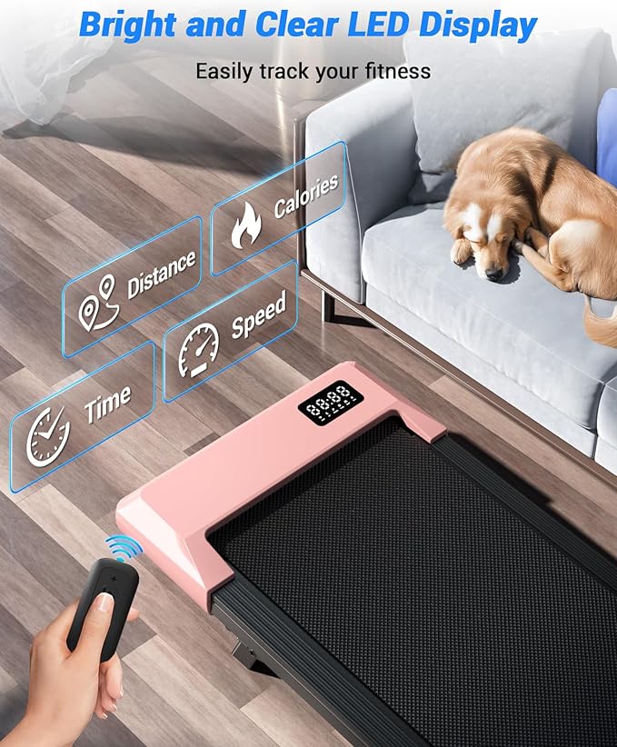 DeerRun Under Desk Walking Pad Treadmill for Home & Office, 6% Manual Incline, 2.5 HP, 0.6–3.8 MPH Walking Speed, 300 lb Capacity, App & Remote Control