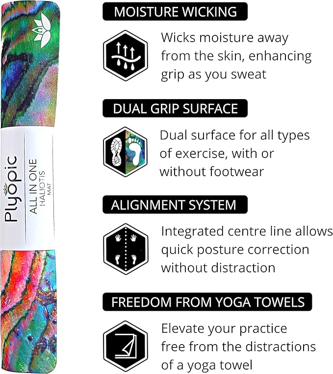 Plyopic. All In One Yoga Mat | Luxury Sweat-Grip Mat/Towel Combo | Ideal for Yoga, Hot Yoga, Bikram, Pilates, Workout & Exercise | Eco-Friendly Natural Rubber