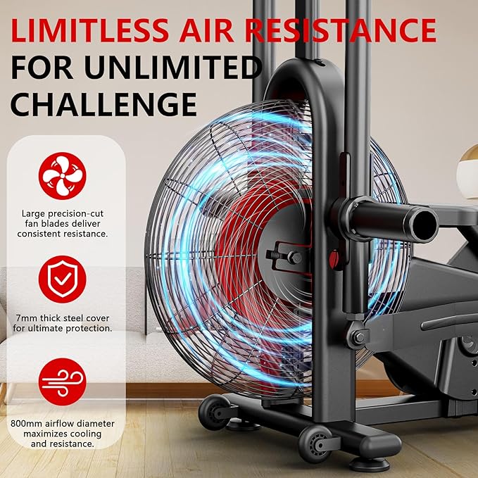 Air Bike, Wenoker Exercise Bike Air Resistance Stationary Bike for Home, Indoor Bike with Dual Action Handlebars, APP Connection Customizable Monitor