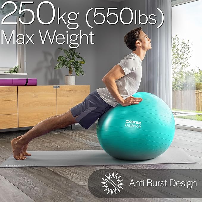 Core Balance Exercise Ball, Stability Ball for Yoga, Pilates and Fitness, Gym Ball for Home Gym and Office Chair, Training, Physical Therapy, Anti Burst, Pump Included, 55cm 65cm 75cm 85cm