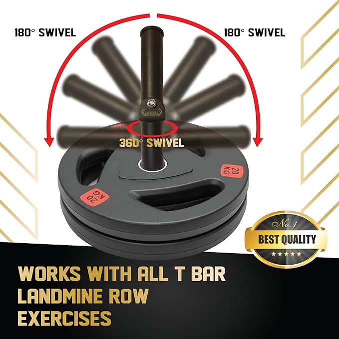 Gainz Barbell Landmine Row Anchor Attachment for Weight Plate - V-Bar/T-Bar, 360° Swivel (for 2" Hole Weight Plates)