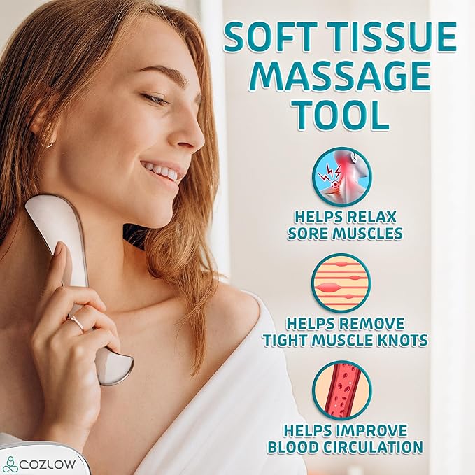 COZLOW 4-in-1 Muscle Scraper Tool Set - Skin Scraping Massage Tools for IASTM Therapy - Deep Tissue Gua Sha for Soft Tissue Mobilization, Fascia & Myofascial Release - Stainless Steel Metal Blades