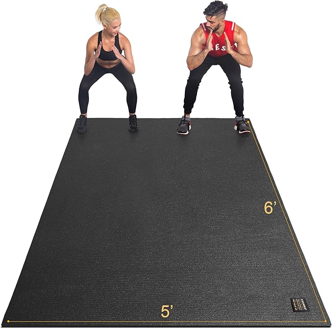 GXMMAT Large Exercise Mat 6'x4'/6'x5'/6'x6'(7mm), Thick Workout Mats for Home Gym Flooring, Extra Wide Non-Slip Durable Cardio Mat, Shoe Friendly, Perfect for Plyo, MMA, Jump Rope, Weights, Fitness
