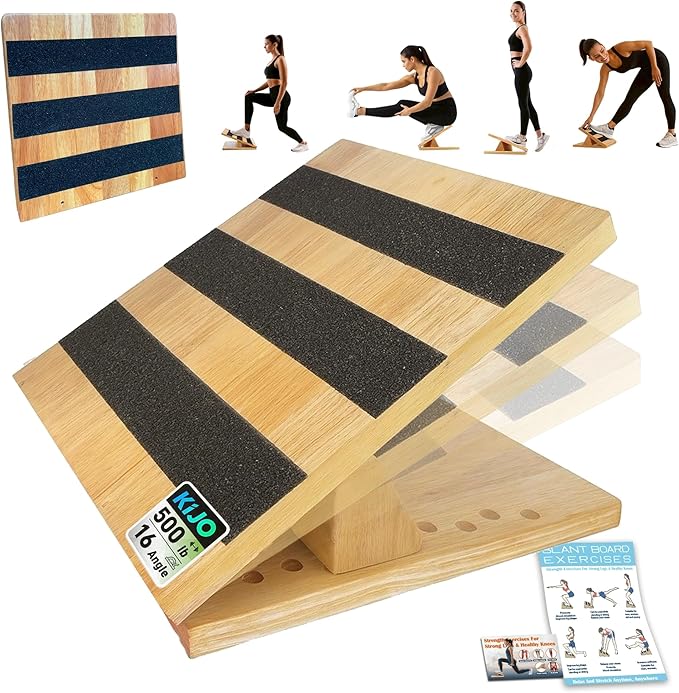 16-Level Adjustable Wooden Slant Board for Squats – 550 lbs Heavy Duty Squat Wedge for Weightlifting & Ankle Mobility – Incline Board for Calf Raises & Leg Day Training【Made in Taiwan KIJO Studio】