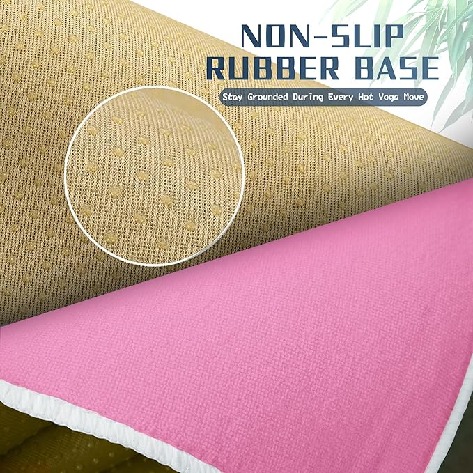 Hot Yoga Towel Non-Slip, 2 Pack Thick & Soft Yoga Mat Towel, Sweat Absorbent, with Grip Dot, 72" x 27", Yoga Towel for Hot Yoga, Pilates, Fitness and Gym Workouts, Light Pink