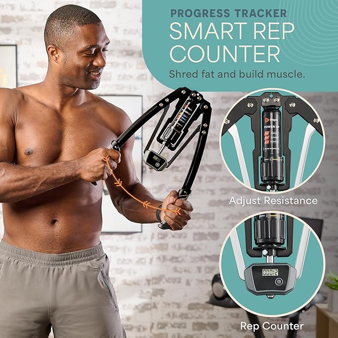 Lifepro Shredforce Hydraulic Power Chest Expander and Arm Twister Trainer Exerciser - Adjustable 22-440lb Resistance, Smart Rep Counter - Home Gym Workout Equipment for Upper Body Strength Training