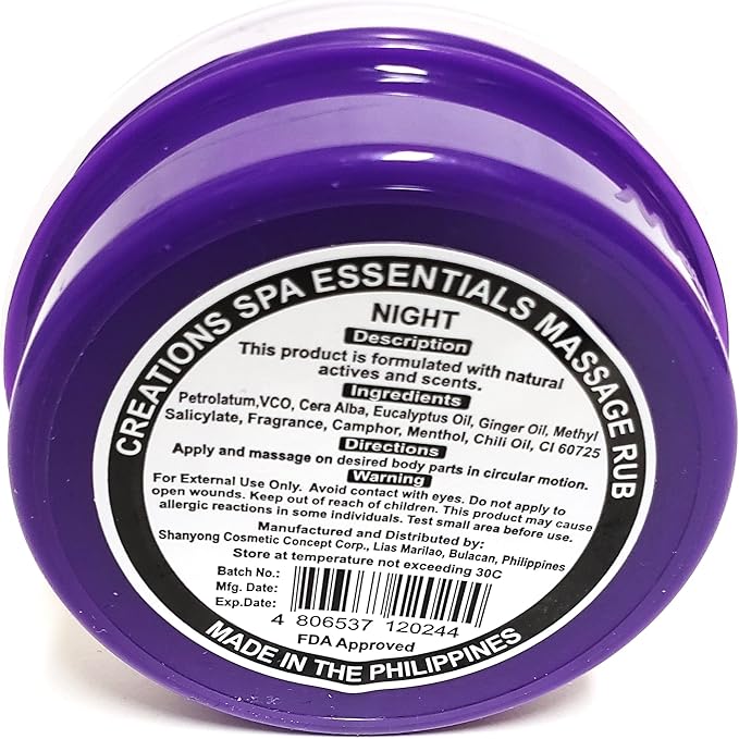 Creation Spa Essentials, Massage Rub, Night with Ginger Oil & Chili Oil, Size 50g (Pack of 1), Purple