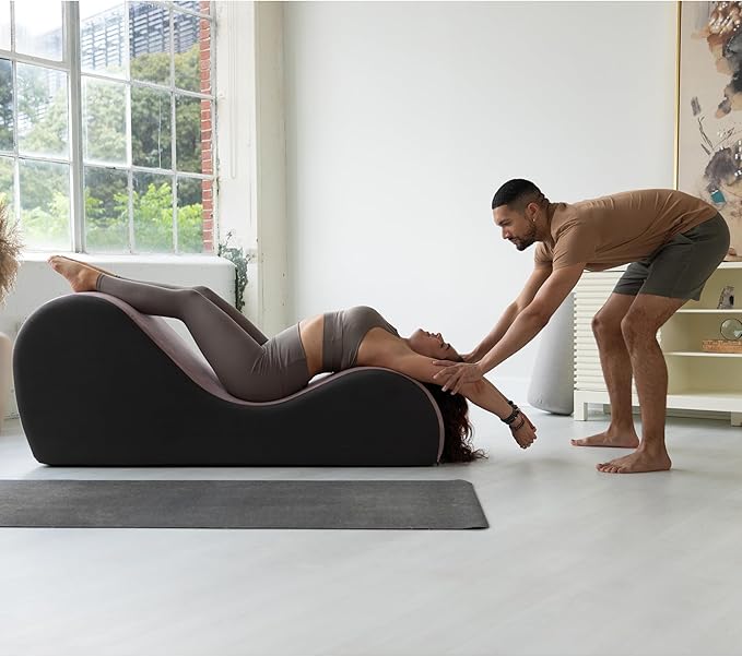 Avana Chakra Yoga Chaise - 2 Adjustable Headrests & Handles with Adjustable Straps, Micro-Velvet/Microloop, Rose & Grey