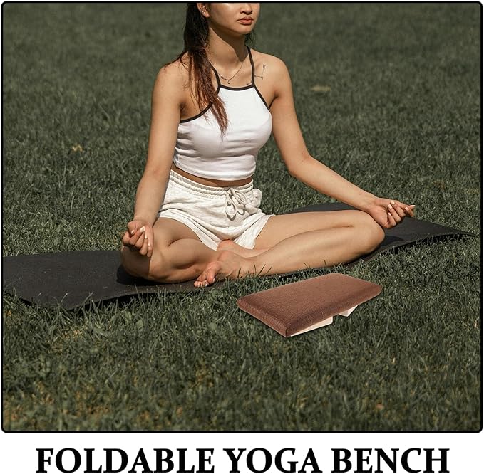 Foldable Meditation Stool Wooden Sitting Chair with Slant Seat for Reduced Knee Pressure Yoga Zen Bench for Adults Prayer and Mindfulness Exercises