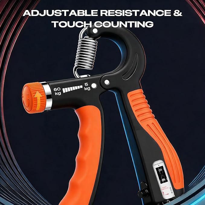 Grip Strength Trainer - Adjustable Resistance 11-132lbs/5-60kg Hand Gripper & Forearm Strengthener Device with Smart Counter for Sports & Rehab