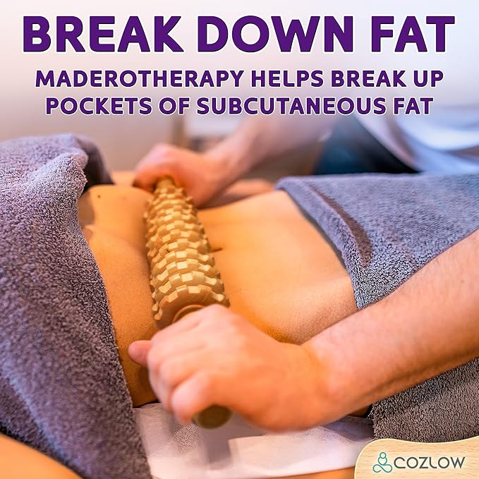 COZLOW Wooden Massage Roller Stick (12 Rollers) - Curved Wood Therapy Massage Tool for Body Sculpting, Fascia Release & Lymphatic Drainage - Maderotherapy Helps Reduce Cellulite Appearance