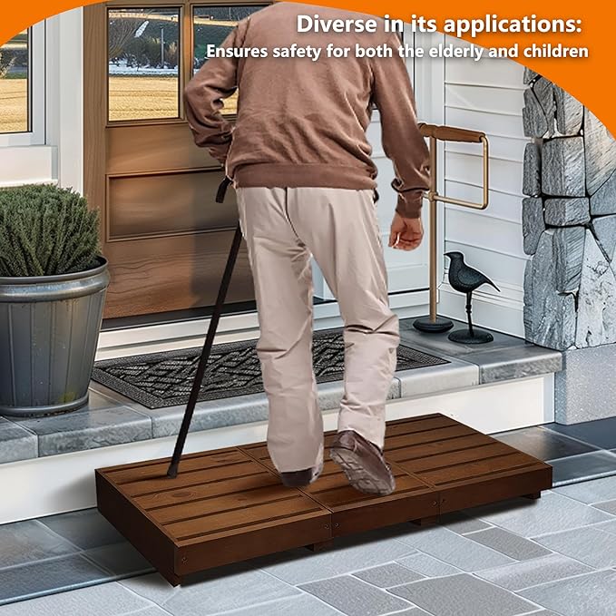 Outdoor Steps 3.5'' Height, Wooden Step Platform 35” Length, Step Stool with Non Slip Pads, Wooden Platform, Step for Outside, Wooden Platform for Bathroom, Kitchen, Bed(Dark Brown)