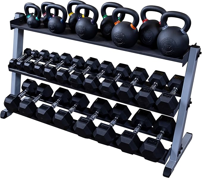 Body-Solid (GDR60B) 2-Tier Dumbbell Rack Stand Only, Heavy-Duty Dumbell Weight Storage Racks for Hand Weights, Home Gym Organizer Can Hold 5-50 lbs. Dumbbells