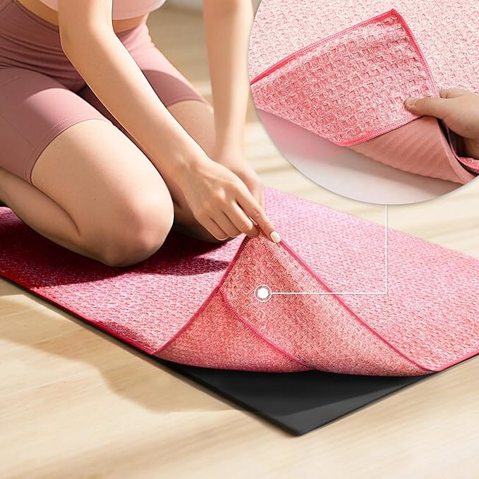 Hot Yoga Towel,Microfiber Yoga Mat Towels Non Slip for Hot Yoga Absorbent Microfiber Sweat Anti-Slip Cover,Bikram,Pilates,Exercise,Fitness 28 inch X 72 inch Pink 2 Pack