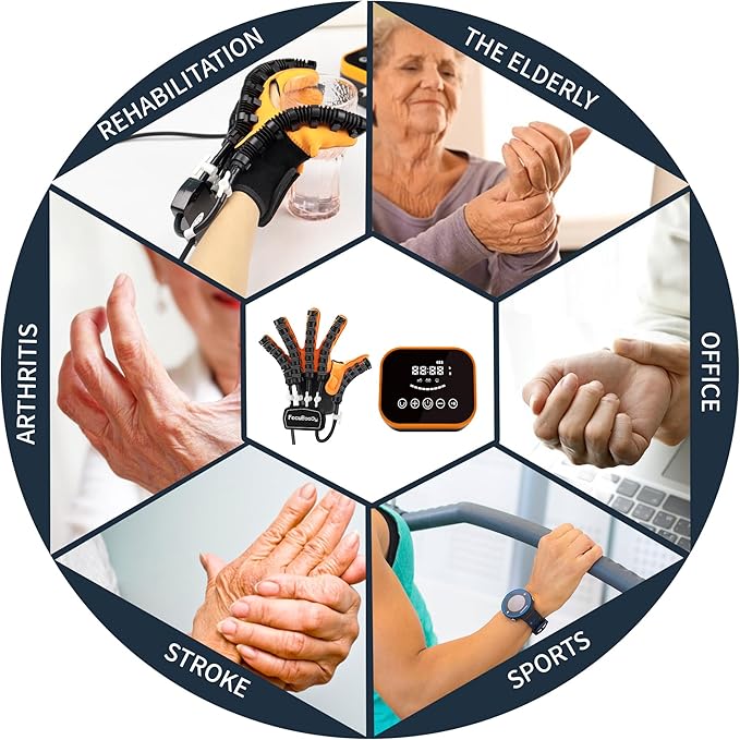 Rehabilitation Robot Gloves Equipment for Stroke Recovery, Hand Strength Exercise, and Adaptive Training Hemiplegic Finger with USB Chargeable Orange(Size Large) Left Hand