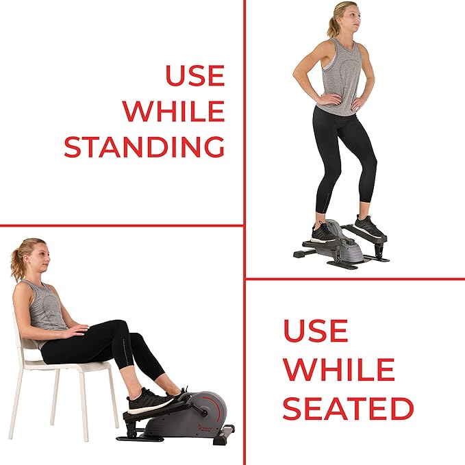 Sunny Health & Fitness Under Desk Elliptical Machine, Portable Sitting or Stand Peddler Exerciser for Seniors Home Office, SunnyFit App Access via Bluetooth with Optional Handlebar or Resistance Band