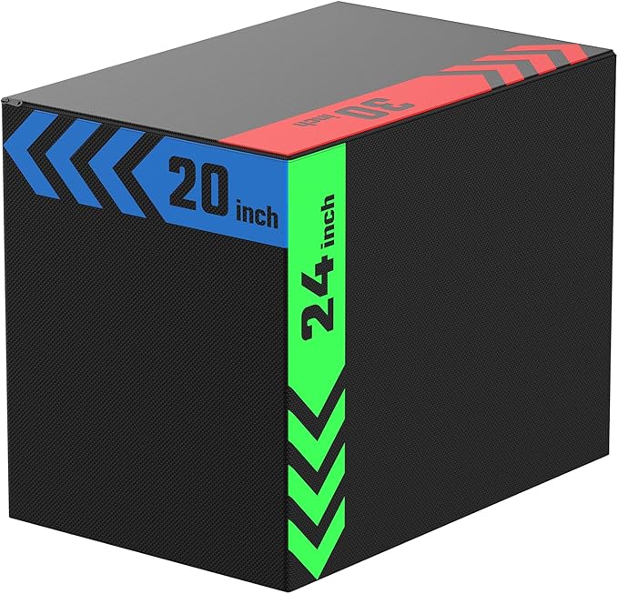 papababe 3-in-1 Plyometric Jump Box Workout Equipment, Box Jumps for Home Gym, Trainer with Anti Slip Surface and High Density Foam, Box Height: 20", 24", 30"