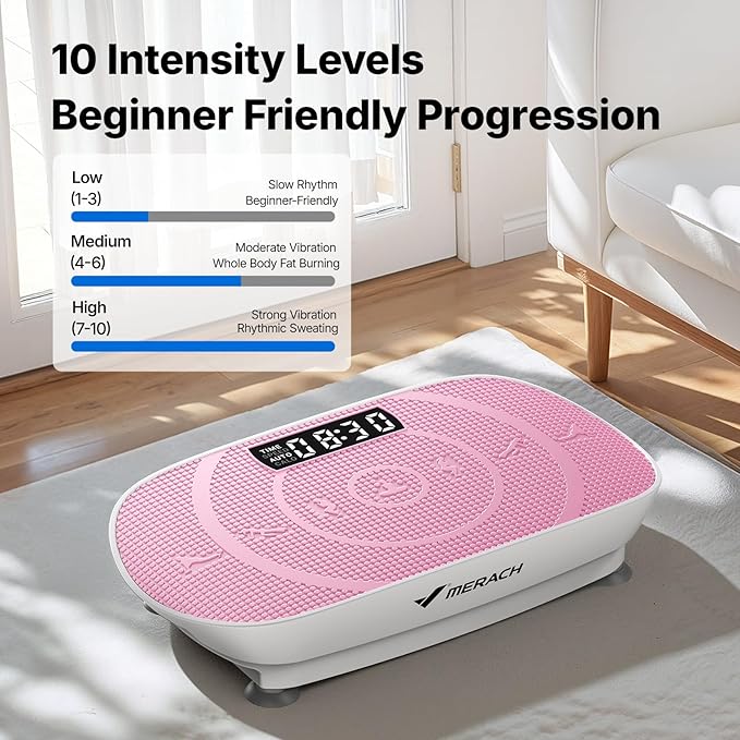 MERACH Vibration Plate Exercise Machine, Curved Vibration Plate for Lymphatic Drainage Weight Loss, Vibrating Plate with Real-Time Calorie Tracking on LED Display, Workout Equipment for Home Women Men
