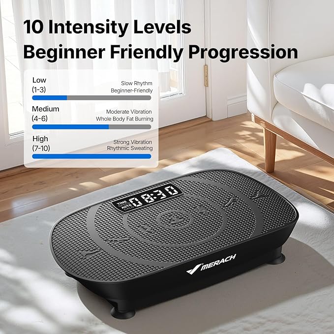 MERACH Vibration Plate Exercise Machine, Curved Vibration Plate for Lymphatic Drainage Weight Loss, Vibrating Plate with Real-Time Calorie Tracking on LED Display, Workout Equipment for Home Women Men