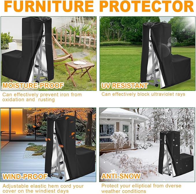 Elliptical Cover, 600D Oxford Fabric Covers with Zipper- fit for Elliptical Exercise Machine/Elliptical Trainer Indoor/Outdoor/Home/Gym, Waterproof Dustproof UV Resistant, Black,70.8 * 29 * 65inch