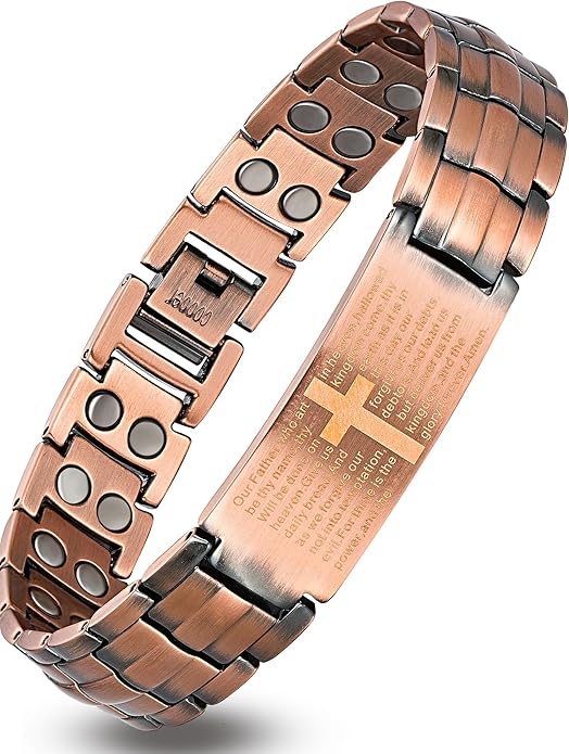 99% Copper Cross Bracelet for Men with Ultra Strength Magnets, Adjustable Magnetic Bracelet with Sizing Tool Jewelry Box