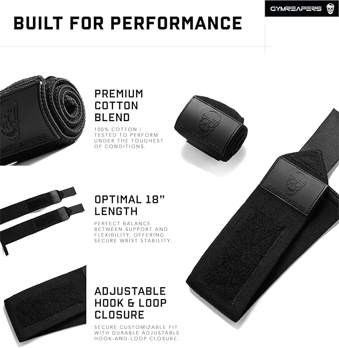Gymreapers Weightlifting Wrist Wraps (IPF Approved) 18" Professional Quality Wrist Support with Heavy Duty Thumb Loop - Best Wrap for Powerlifting Competition, Strength Training, Bodybuilding