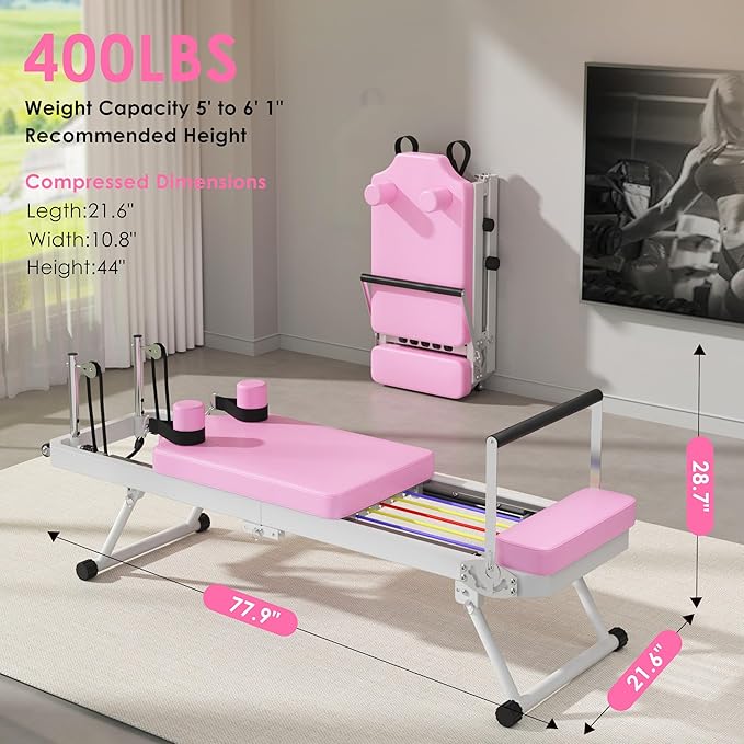 soges Foldable Pilates Reformer Machine for Home Gym, Pilates Workout Equipment for Beginner, Cardio Fitness High Strength Rebounder