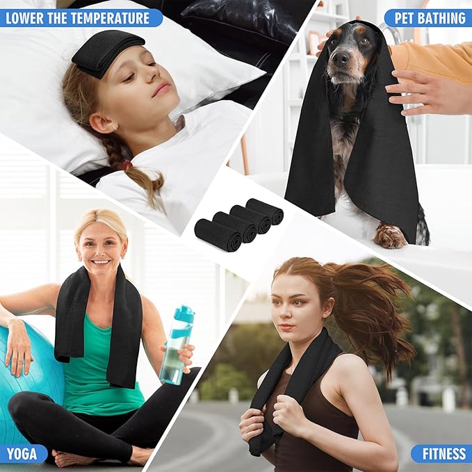 4 Pack Cooling Towels (40"x12"), Soft Breathable Cooling Towels for Neck and Face, Microfiber Workout Towels for Yoga, Golf, Running, Hiking & More Activities