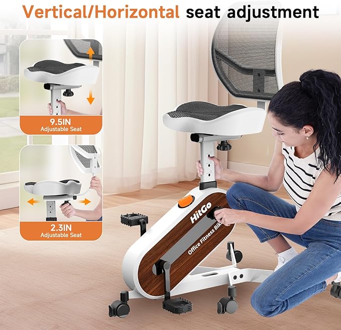 Office Exercise Bike Desk Chair,330 lbs Heavy Duty Under Desk Bike with 9-Level Height Adjustable Seat 24.4"-33.8",8-Level Resistance & Rolling Wheels,Quiet Fitness Chair for Home Office
