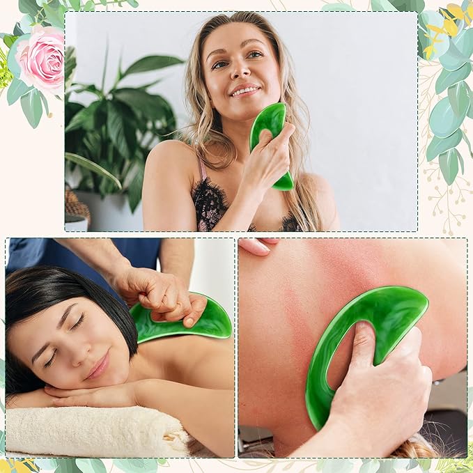 Gua Sha Massage Tool with Handle Resin Massage Tools Lymphatic Drainage Massager Body Shaping Gua Sha Tools for Full Body Men Women Birthday Festival Holiday Present (Green)