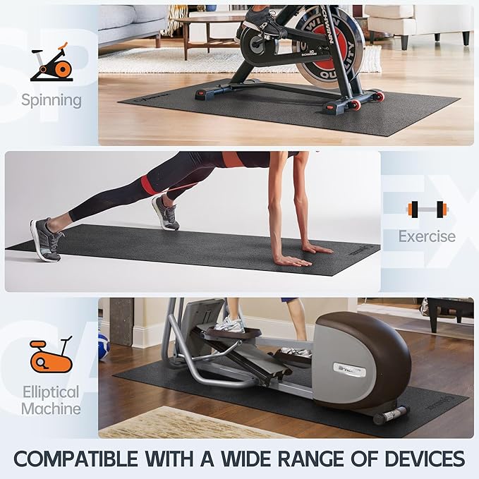 Treadmill Mat, Bike Trainer Mat for Stationary Spin Bike, 84" x 36" Non Slip Exercise Equipment Mat for Bike, Treadmill, Elliptical, Yoga - Workout Floor Protector for Carpet Or Hardwood