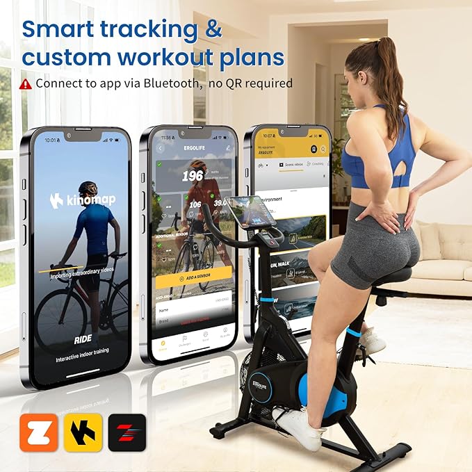 ERGOLIFE Air Magnetic Resistance Exercise Bike, Stationary Fan Bike with Exclusive App, 8 Resistances Indoor Cycling with 300lbs Weight Capacity & Tablet Holder for Weight Loss