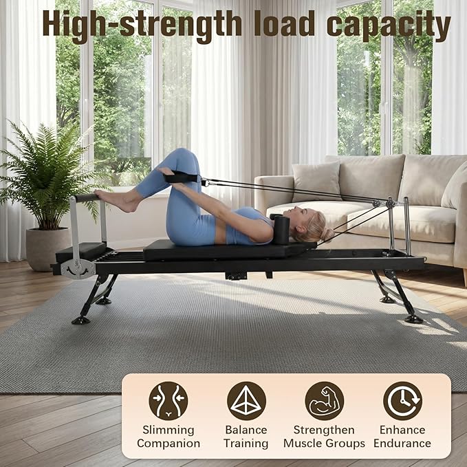 78 in Foldable Pilates Machine with Springs Resistance Pilates Reformer Bed 300 LBS Capacity Smooth Glide Carriage Reformer for Home and Studio Use