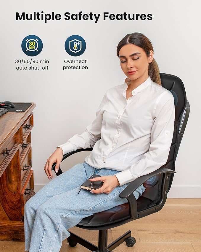 COMFIER Back Massager with Heat, Vibration Massage Seat Cushion with 8 Massage Nodes & 5 Modes, Adjustable Chair Massager Pad for Home Office, Heated Chair Pad, Gifts for Women Men Mom Dad