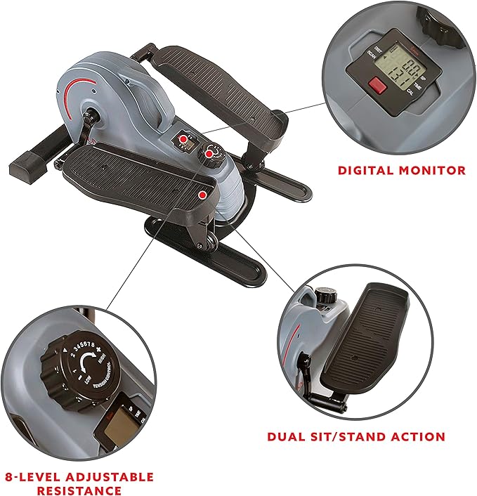 Sunny Health & Fitness Under Desk Elliptical Machine, Portable Sitting or Stand Peddler Exerciser for Seniors Home Office, SunnyFit App Access via Bluetooth with Optional Handlebar or Resistance Band