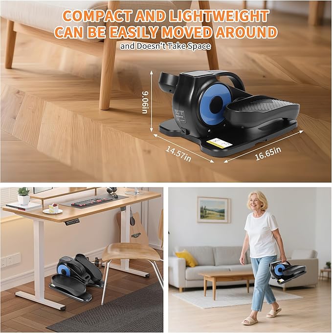 Under Desk Elliptical Machine, Leg Exerciser as Seen on TV for Seniors with 12 Speeds and 12 Modes, Portable Seated Pedal Trainer, Remote Control Elliptical Exerciser for Home Office