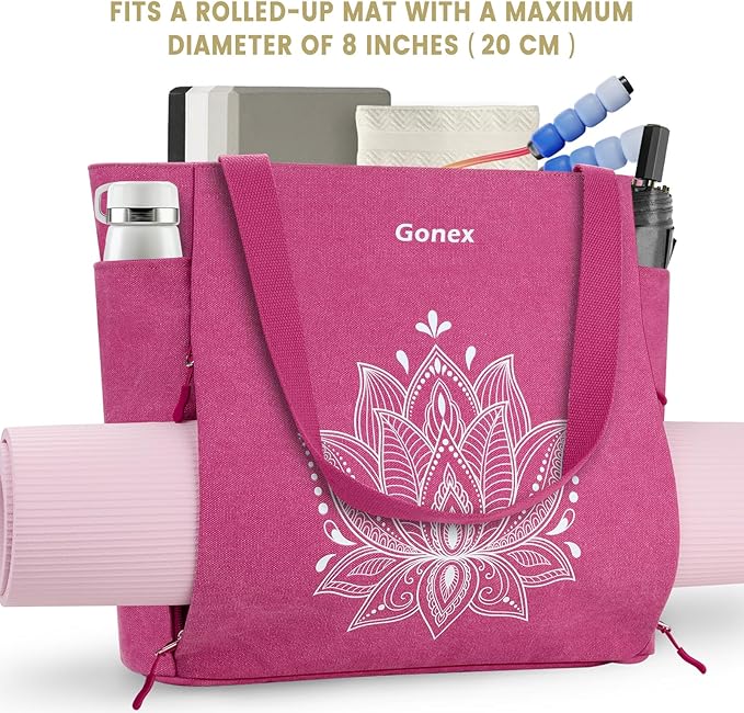Gonex Yoga Mat Bag, Large Tote Bag with Multi Pockets for Women Men, Canvas Mat Carrier, Full Zipper Easy Access for Pilates Gym Travel