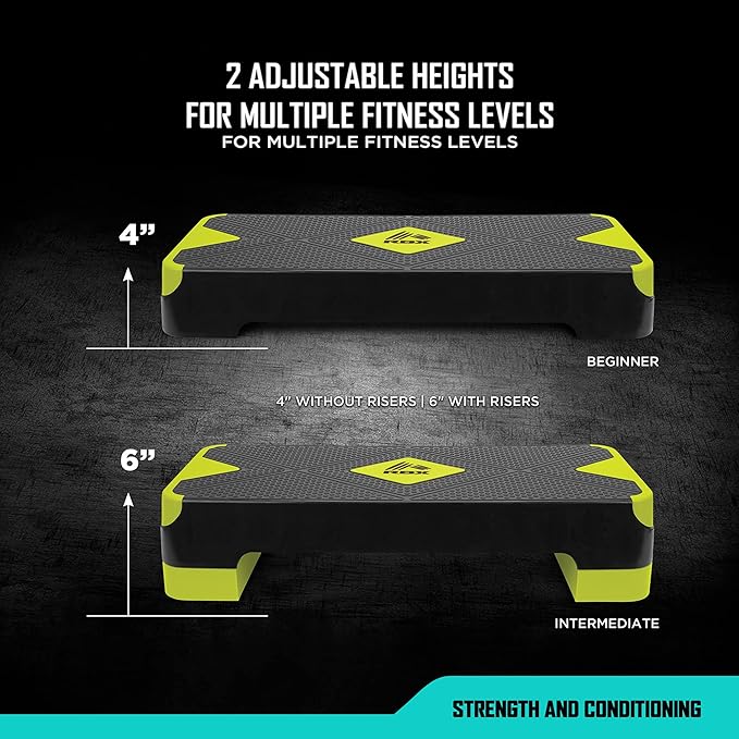 RBX Aerobic Step Platform with Non-Slip Textured Surface -2-Level Adjustable Steppers for Exercise, Compact, Lightweight, Easy-to-Store Exercise Step & Fitness Step Bench
