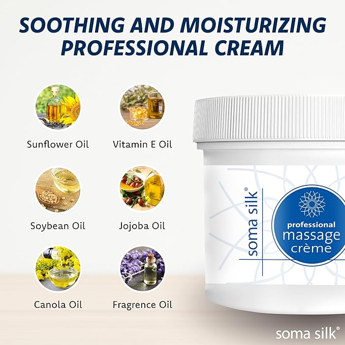 Professional Massage Cream, 4 oz - Smooth & Silky Massage Creme for Massage Therapy - Calendula & Jojoba Oils - Long Lasting Glide - Washes Clean from Linens - Spa & Therapist Supplies